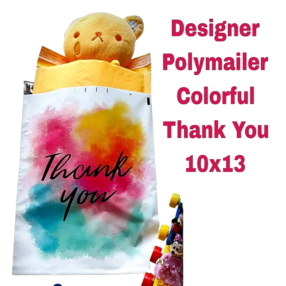 100pk 10x13 THANK YOU BRIGHT COLORS polymailers. Self sealing. Waterprooof